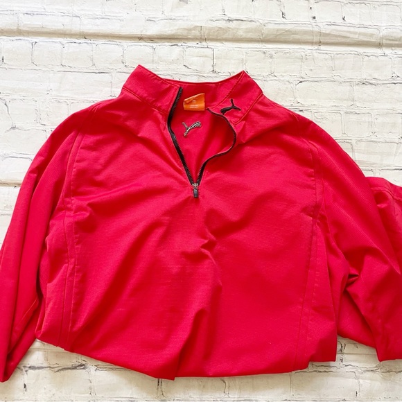 Mens Puma Red Quarter Zip Athletic Pullover - Picture 1 of 4